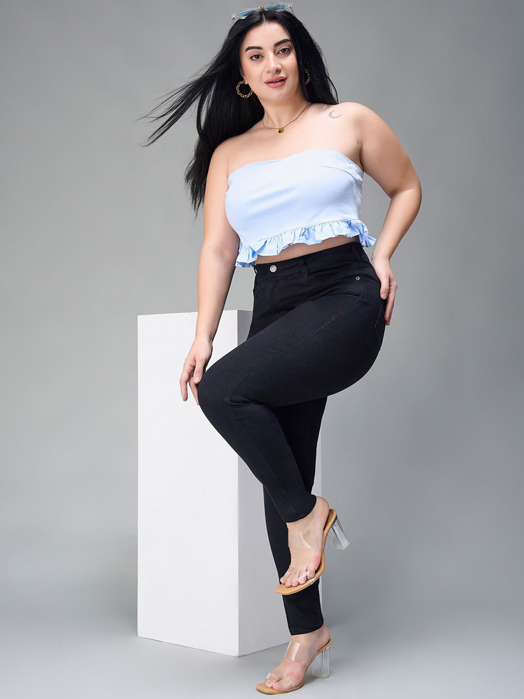 Miss Chase A+ Women Plus Size No Fade Slim Fit Clean Look High-Rise Dark Shade Jeans