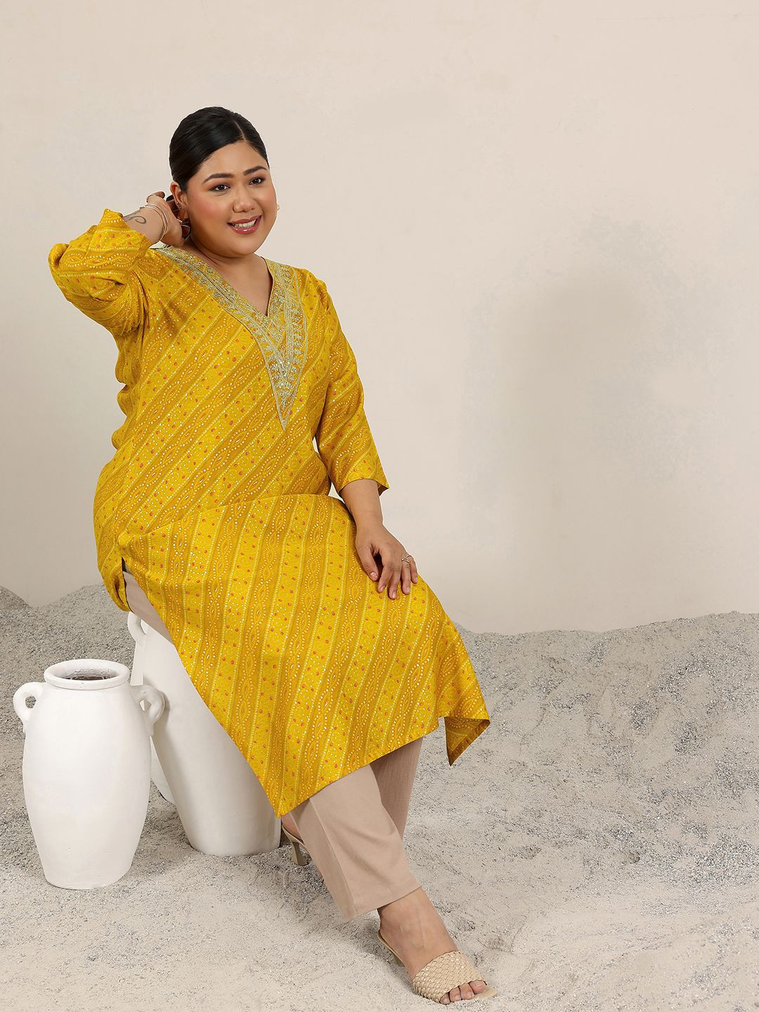 EXTRA LOVE BY LIBAS Woman Plus Size Yoke Design Straight Kurta