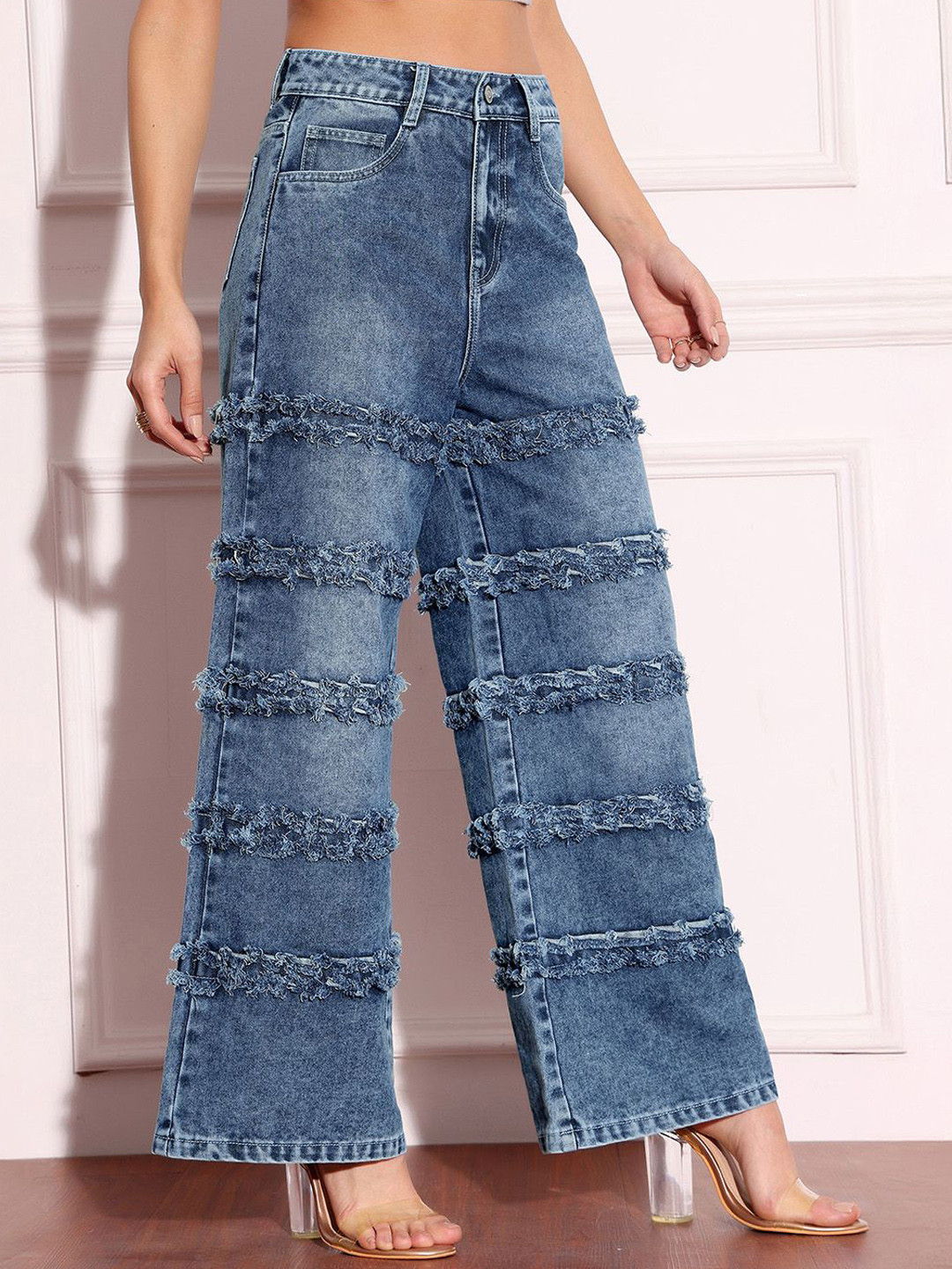 Miss Chase Galactic Pulse Women Wide Leg High-Rise Highly Distressed Heavy Fade Jeans