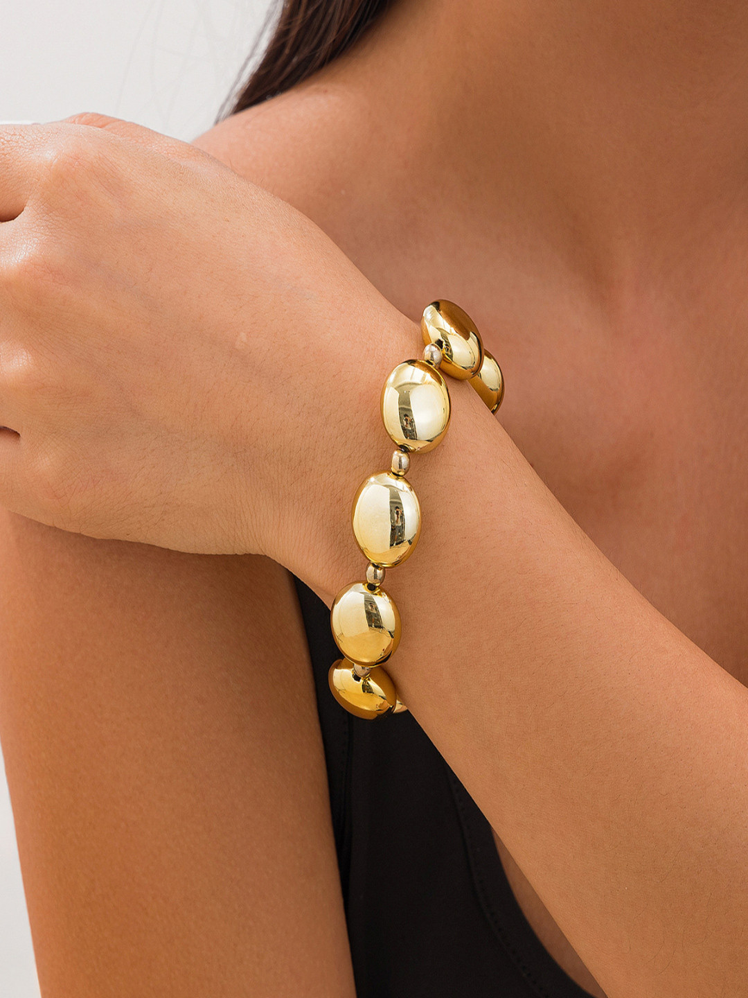 AQUASTREET Gold Plated Bold Chunky Glossy Stretchable Beaded Bracelet