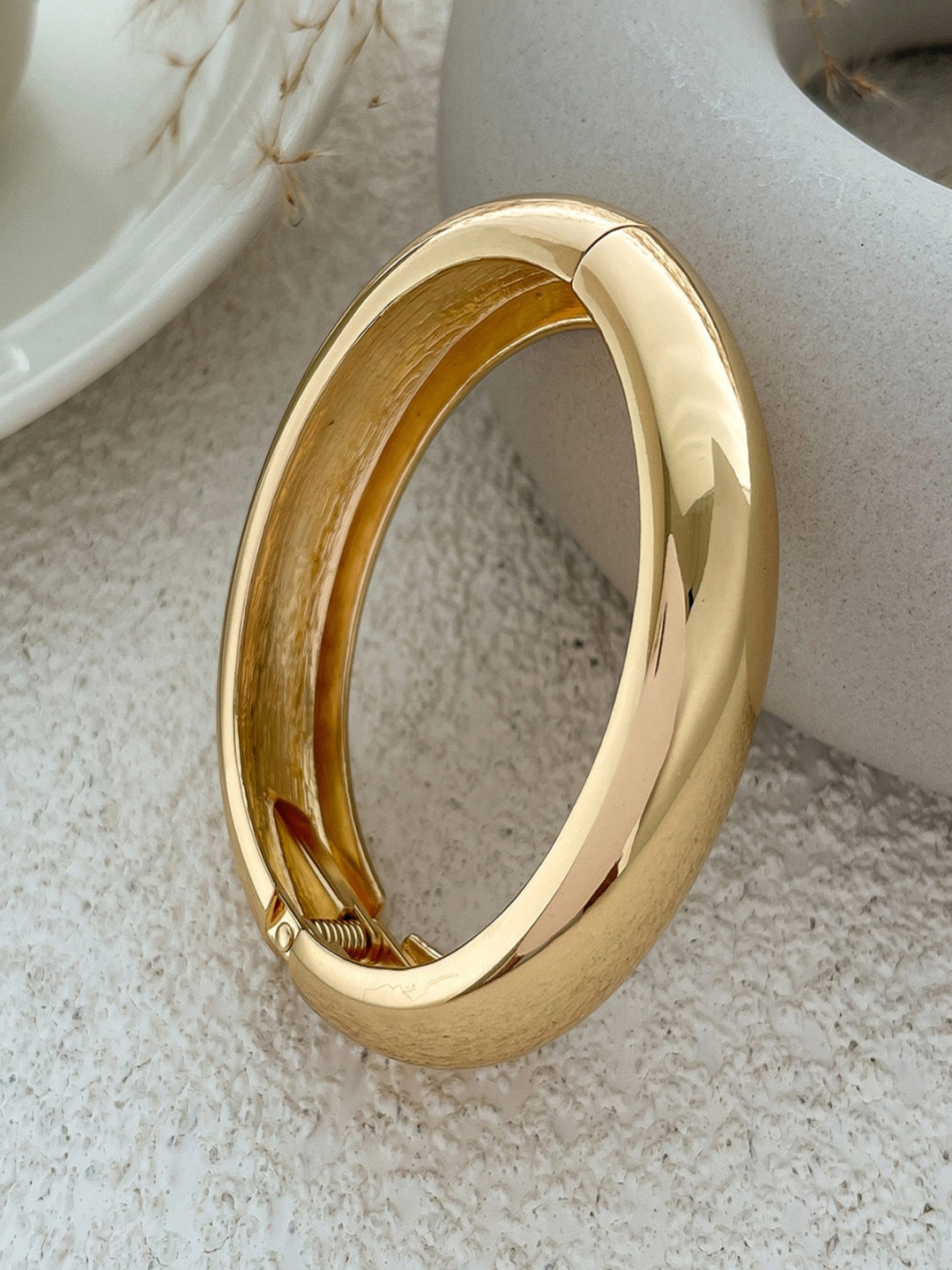 AQUASTREET Gold Plated Glossy Bold Chunky Statement Open Bangle Bracelet