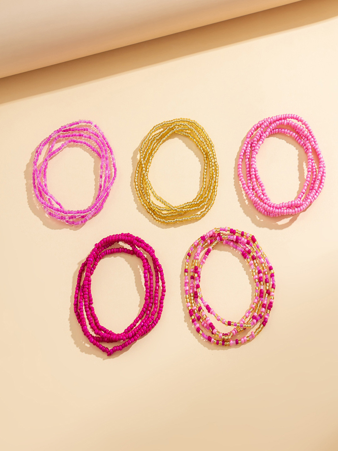 AQUASTREET Set of 5 Pink Stretchable Bohemian Boho Elastic Beaded Waist Chains