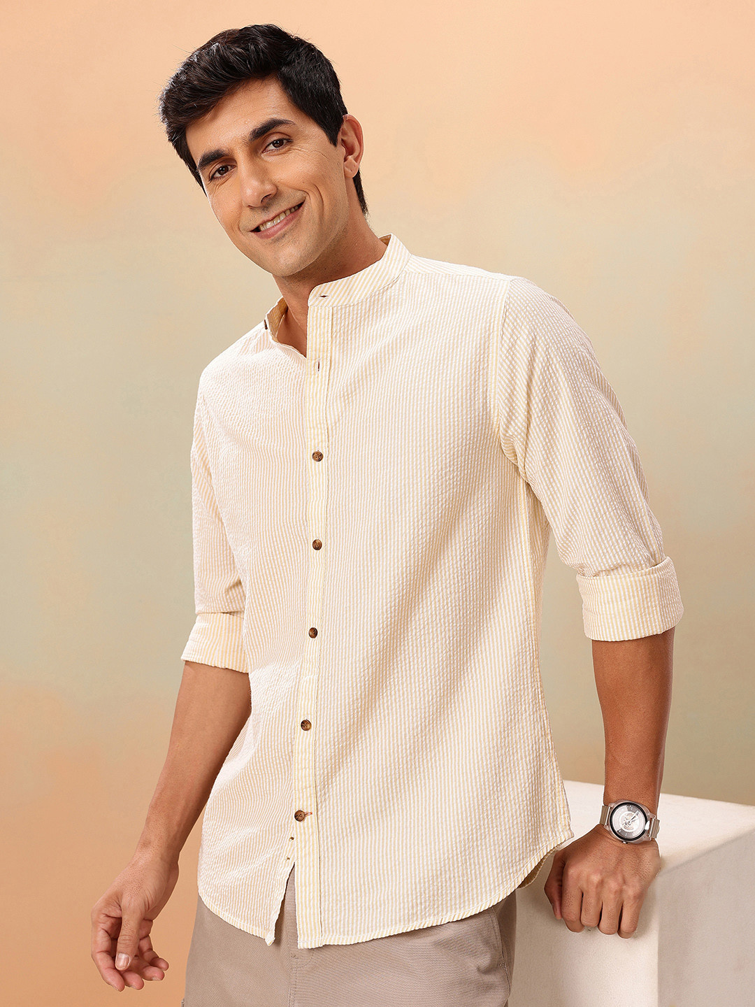 Mast & Harbour Men Striped Pure Cotton Casual Shirt