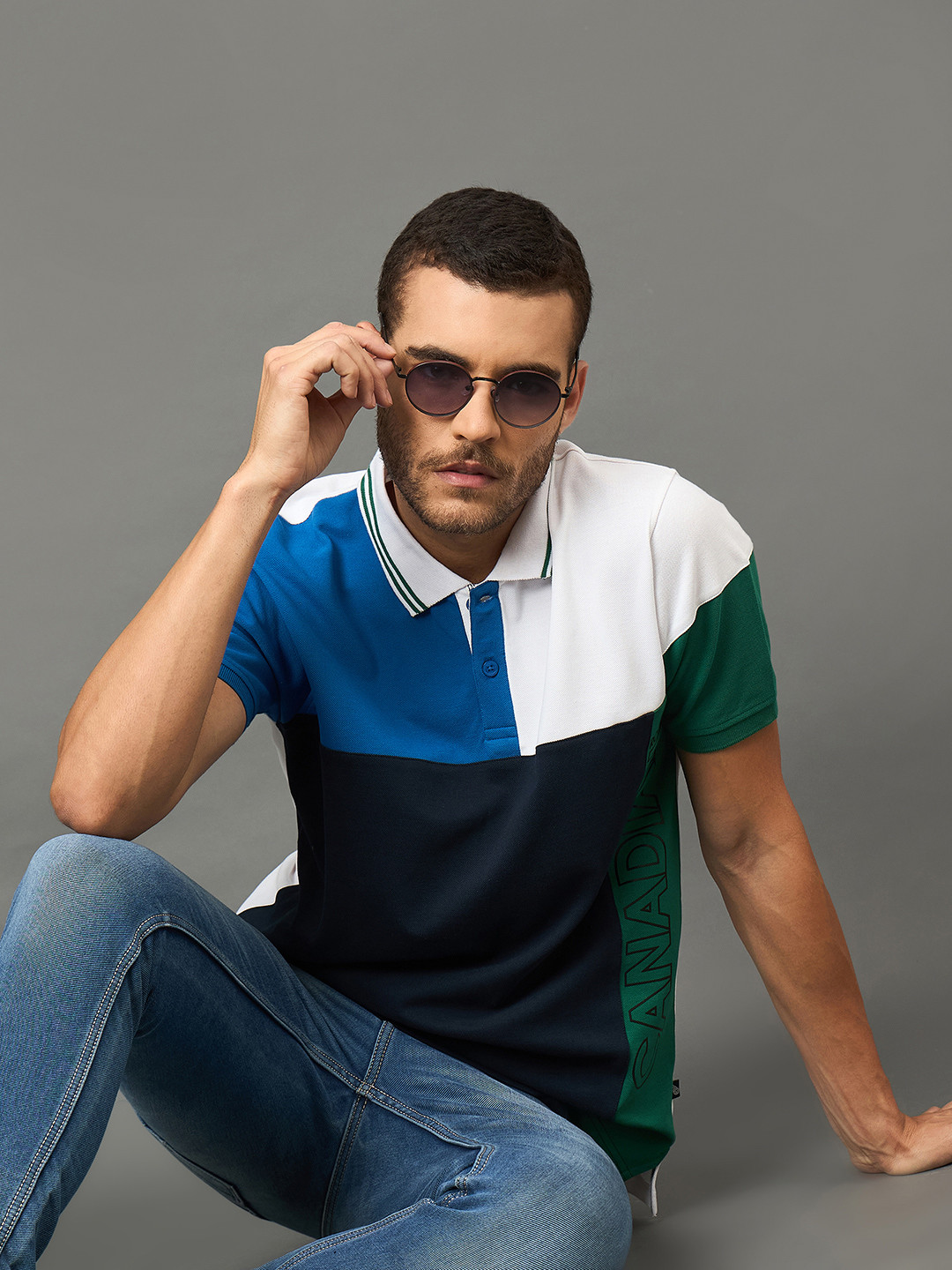 Club York Men Cotton Colourblocked Polo Collar T-shirt