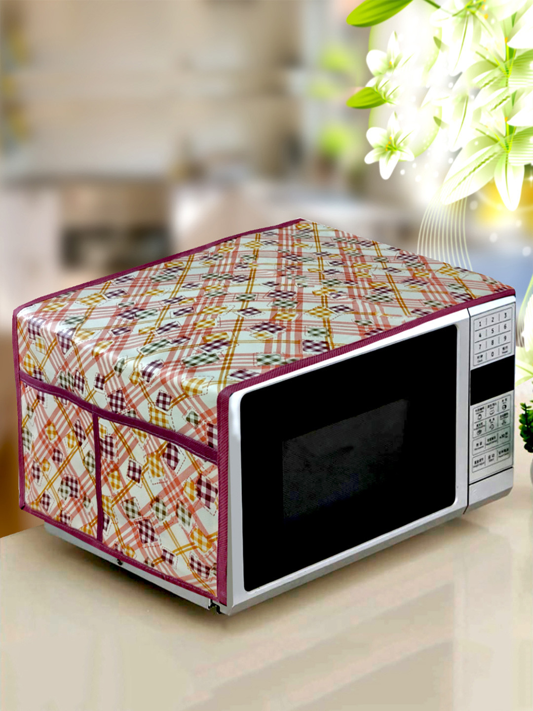 KANUSHI INDUSTRIES White & Pink Printed Microwave Oven Cover