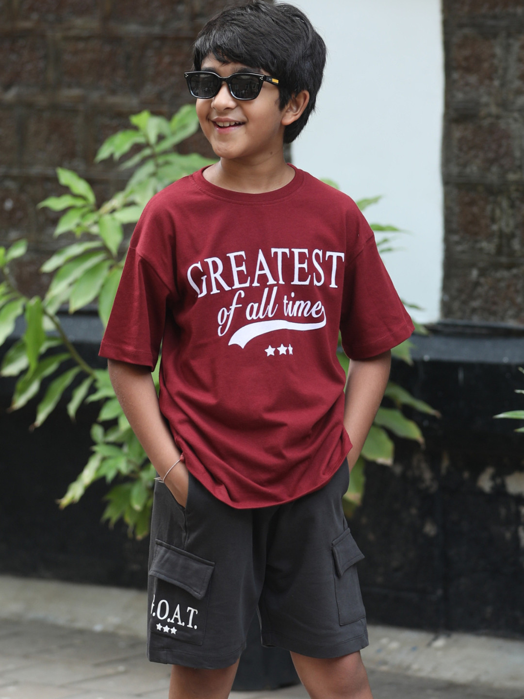 Nap Chief Kids Unisex GOAT Varsity Printed Pure Cotton T-Shirt & Cargo Shorts