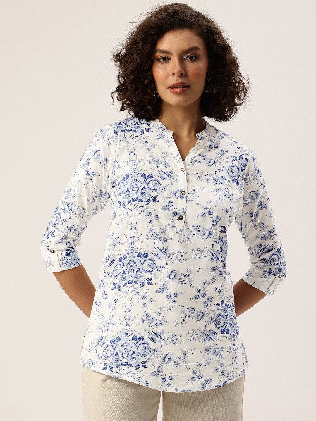 AMUKTI Printed Mandarin Collar Tunic