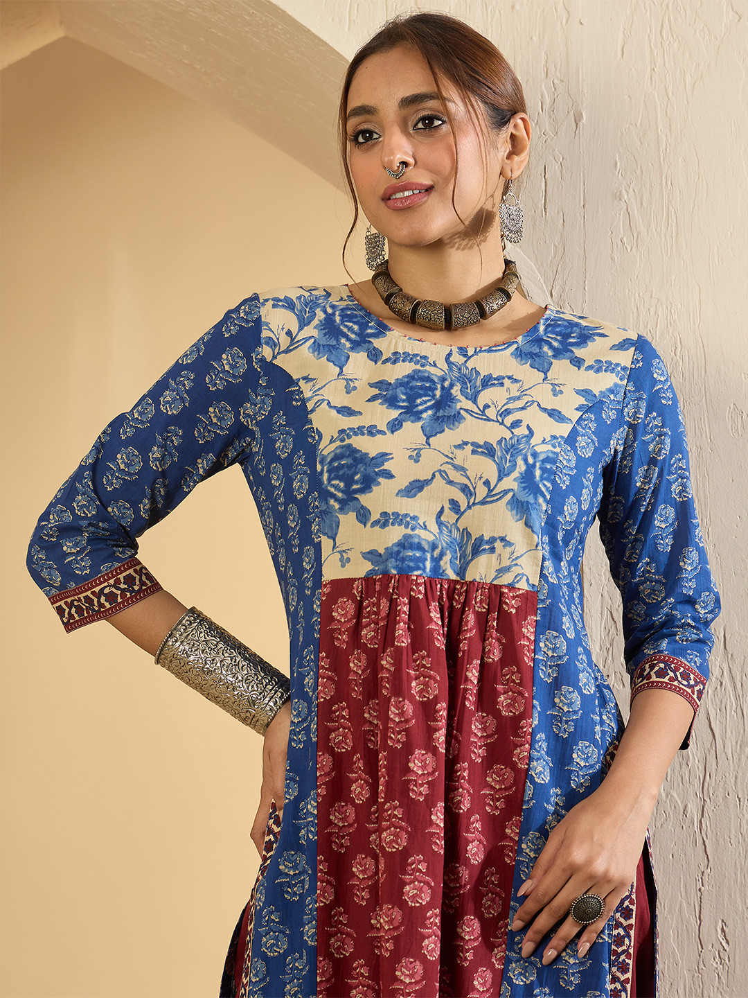 Indo Era Floral Printed Pure Empire Cotton Kurta With Trousers