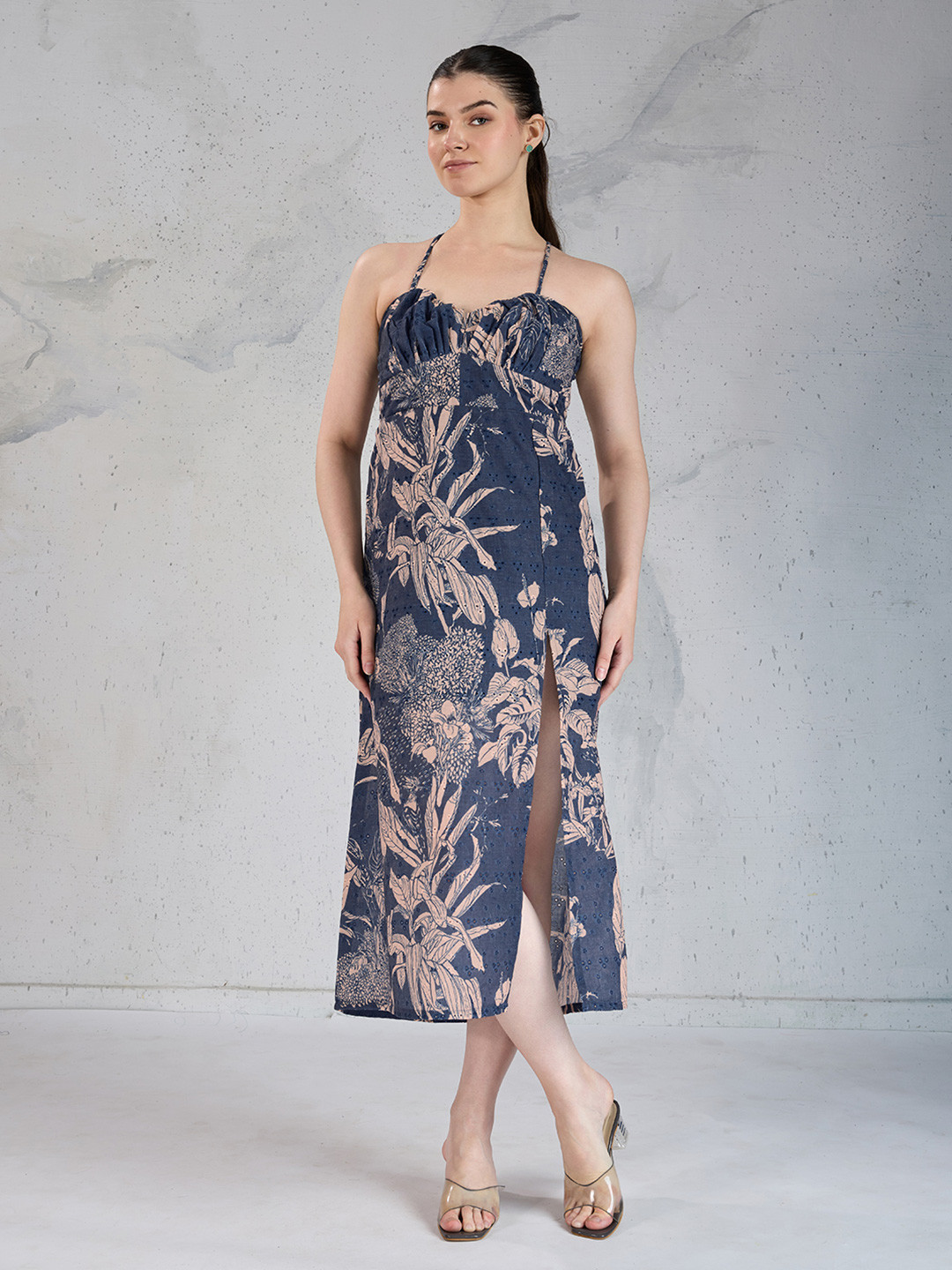 4WRD by Dressberry Women Floral Printed Cotton Fit & Flare Midi Dress
