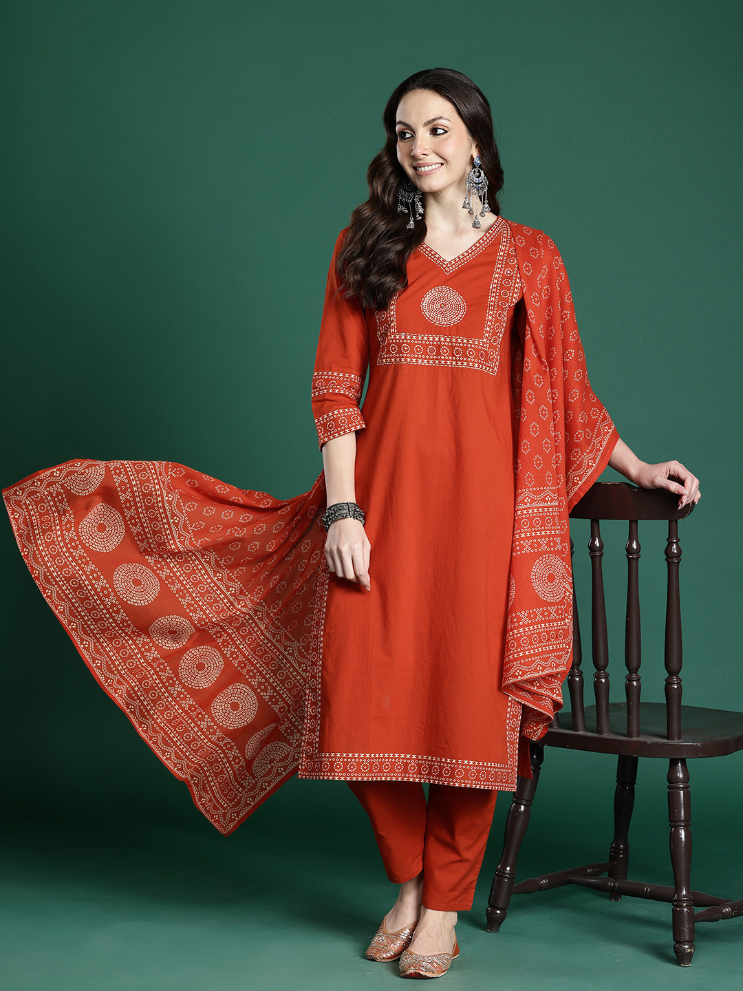Indo Era Ethnic Motifs Printed Pure Cotton Kurta with Trousers & Dupatta