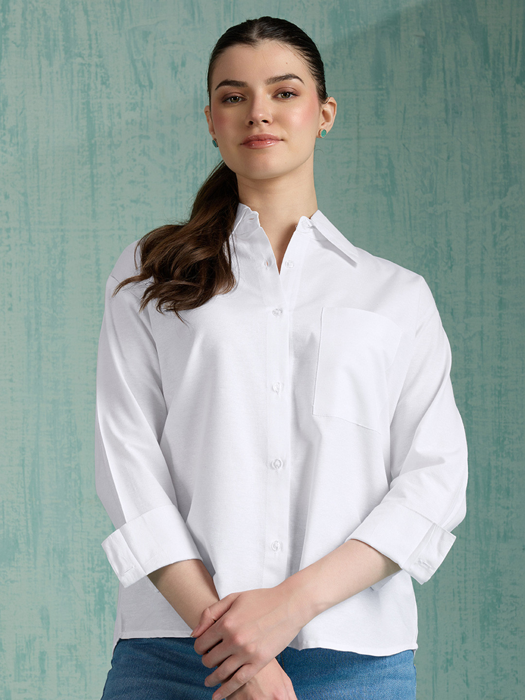 4WRD by Dressberry Relaxed Spread Collar Casual Oversized Cotton Shirt