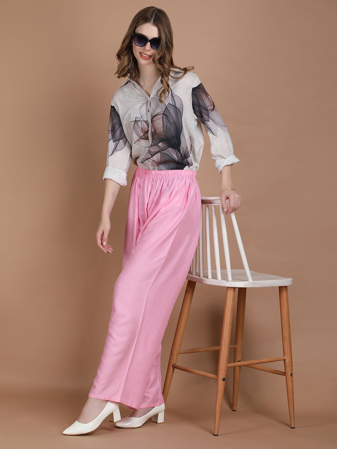 MICHAEL KOVLIN Ethnic Wide Leg Rayon Palazzo With Drawstring