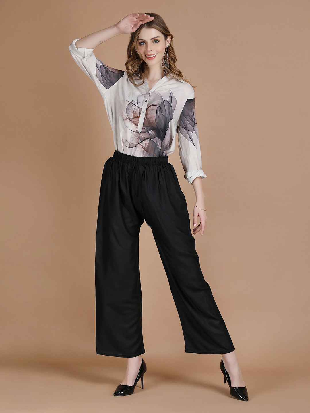 MICHAEL KOVLIN Women Ethnic Wide Leg Rayon Palazzo with Drawstring