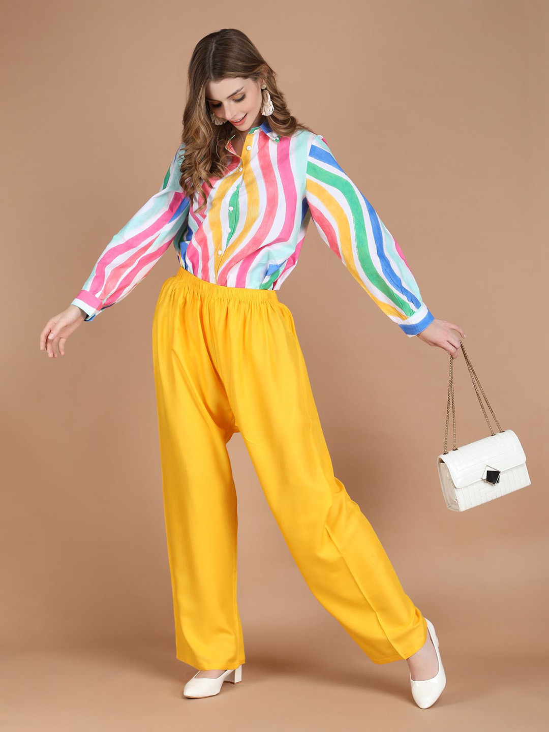 MICHAEL KOVLIN Women Ethnic Wide Leg Rayon Palazzo with Drawstring