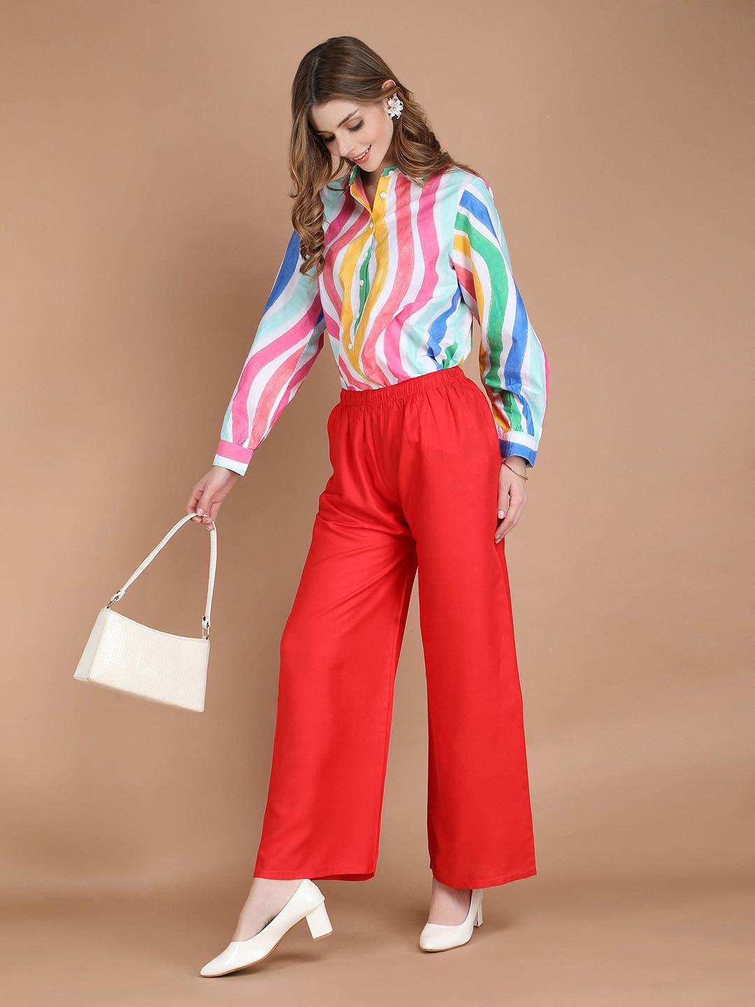 MICHAEL KOVLIN Women Ethnic Wide Leg Rayon Palazzo with Drawstring