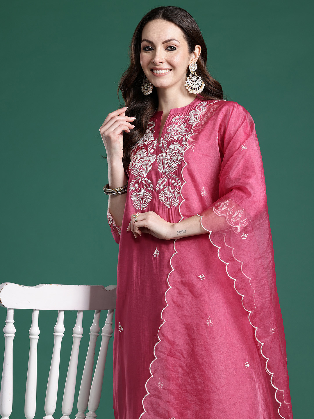 Indo Era Ethnic Motifs Embroidered Thread Work Kurta with Trousers & With Dupatta