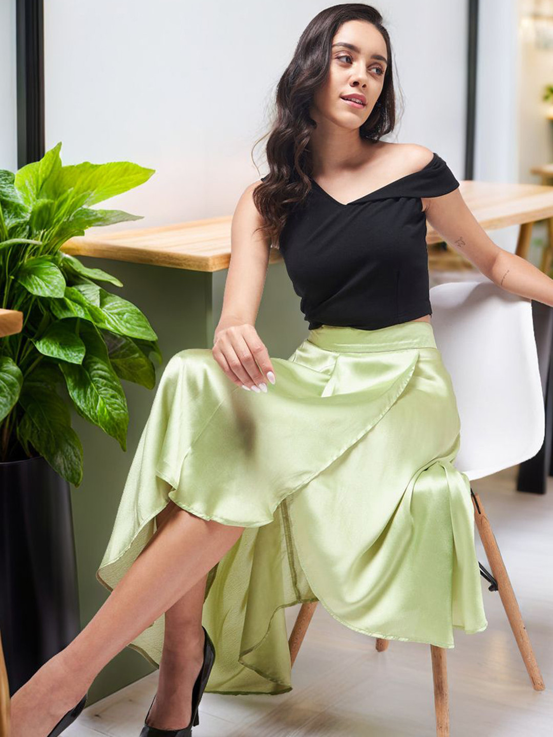 Zima Leto One Shoulder Crop Top With Flared Skirt Co-Ords
