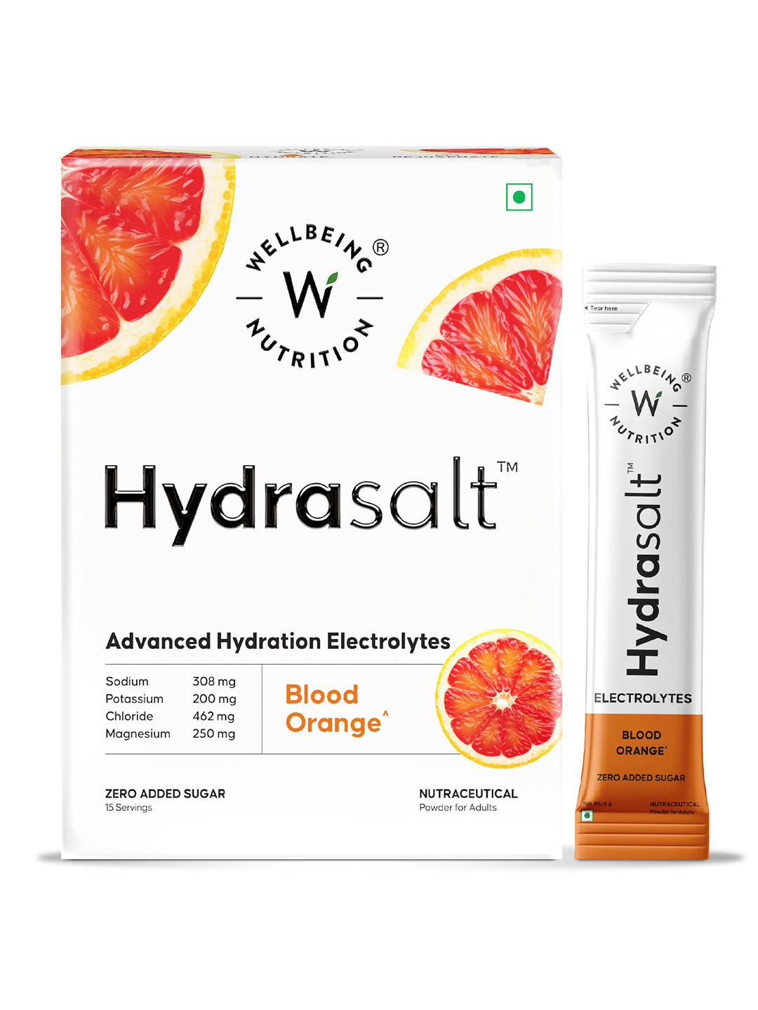 Wellbeing Nutrition Hydrasalt Electrolyte Instant Hydration Energy Blood Orange 15 Sachets