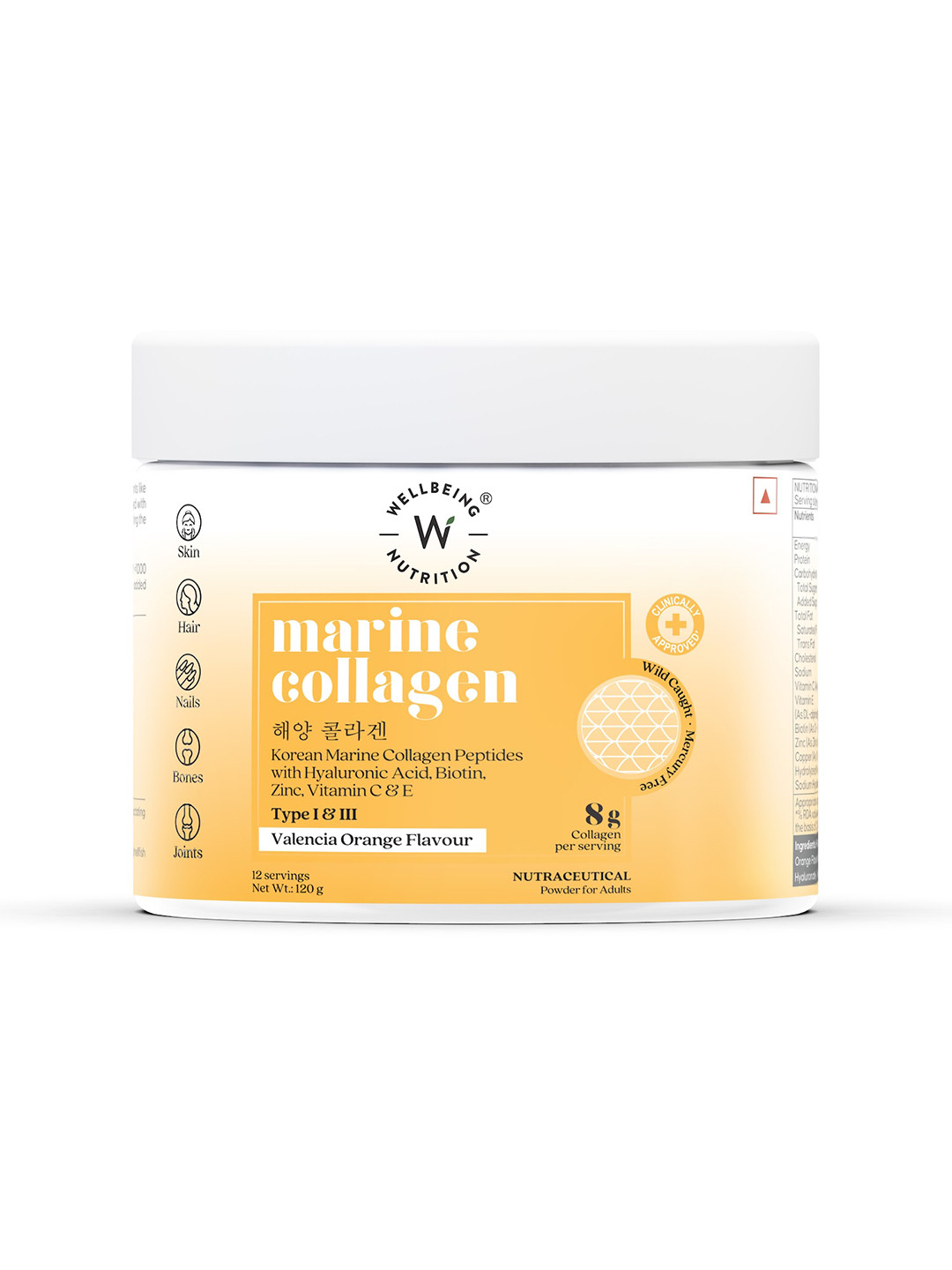 Wellbeing Nutrition Marine Collagen HLA & Biotin Fine Lines & Wrinkles Orange Flavor- 120g