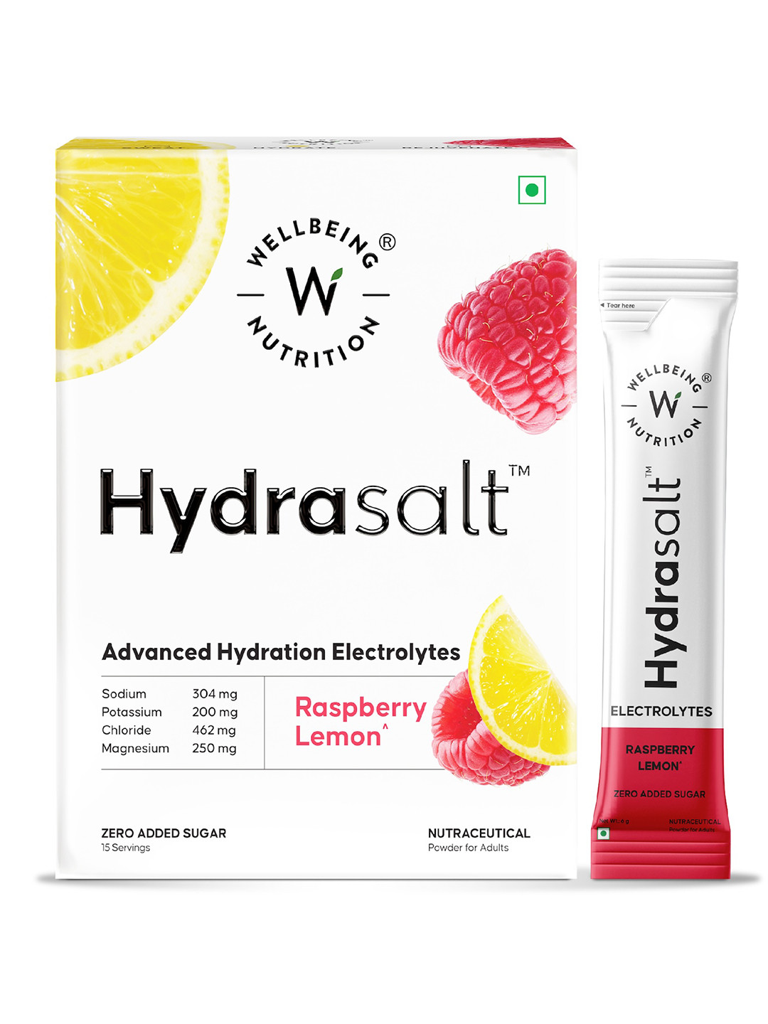 Wellbeing Nutrition Hydrasalt Electrolyte Drink Raspberry Lemon-15 Sachets