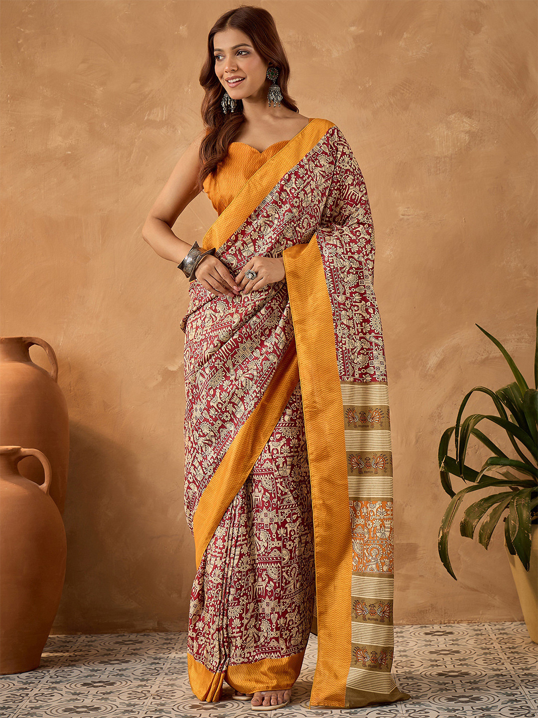 Saree mall Kalamkari Block Print Ready to Wear Sarees