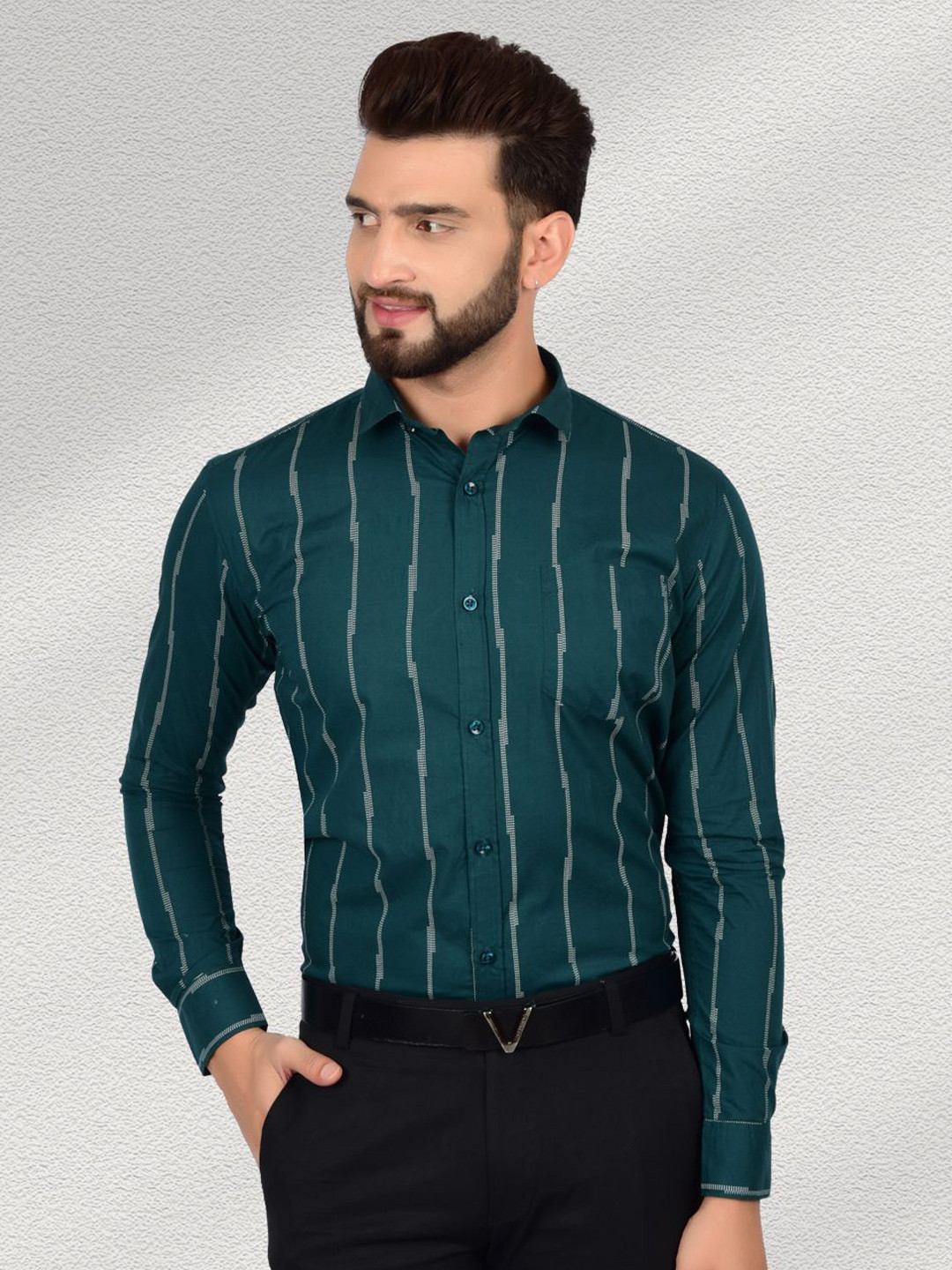 Heed Attentive Striped Cutaway Collar Long Sleeves Formal Cotton Shirt