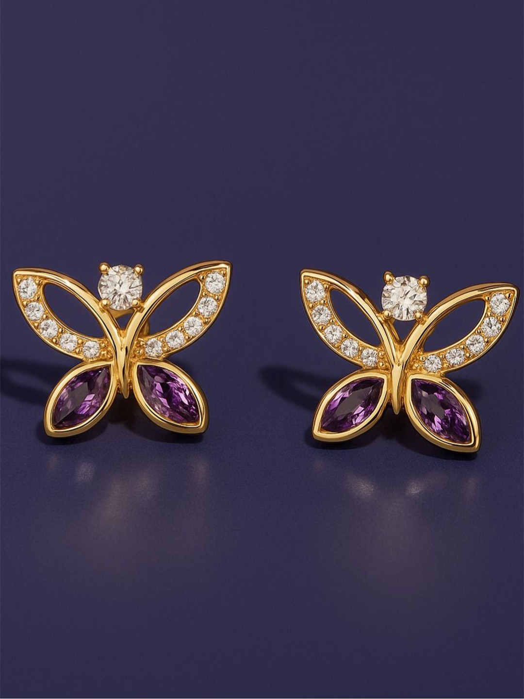 ShimmerTots Girls 925 Sterling Silver Gold-Plated Golden butterfly Studs Earrings