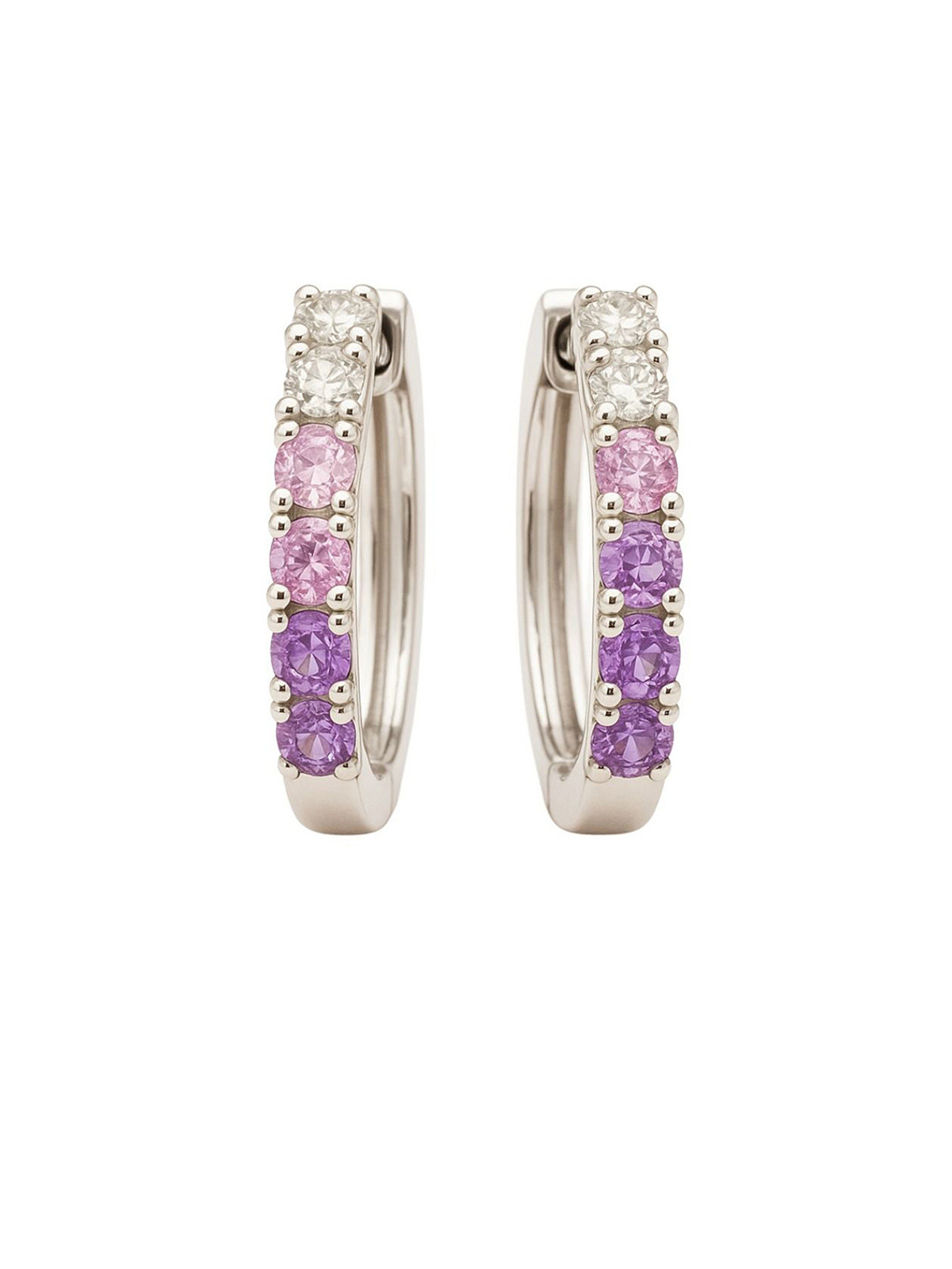 ShimmerTots Girls 925 Sterling Silver Rhodium-Plated Amethyst Studded Hoops Earrings