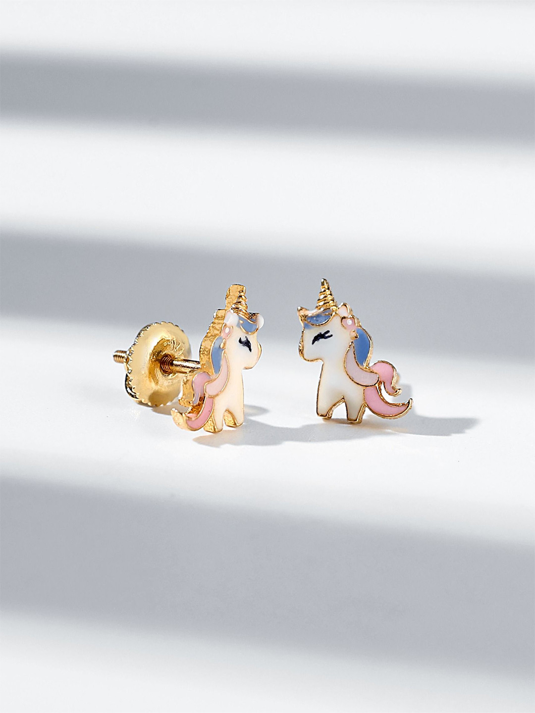 ShimmerTots Girls 925 Sterling Silver Gold-Plated Fairy Tale Unicorn Studs Earrings