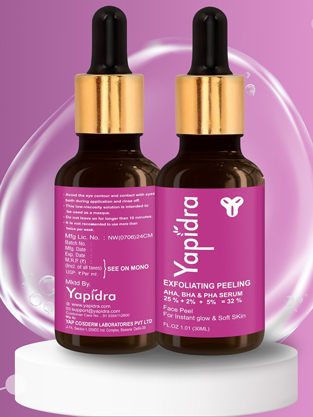 Yapidra Set Of 2 Exfoliating Peeling Face Serum- 30 ml Each