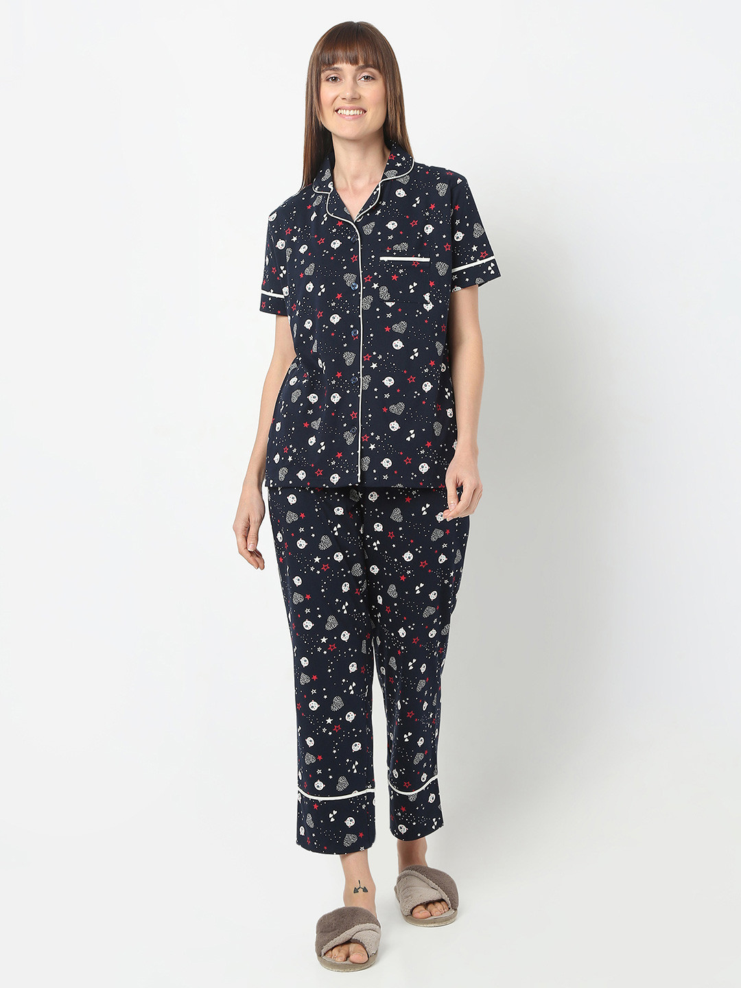 Smarty Pants Women Conversational Printed Shirt Pyjama Night suit