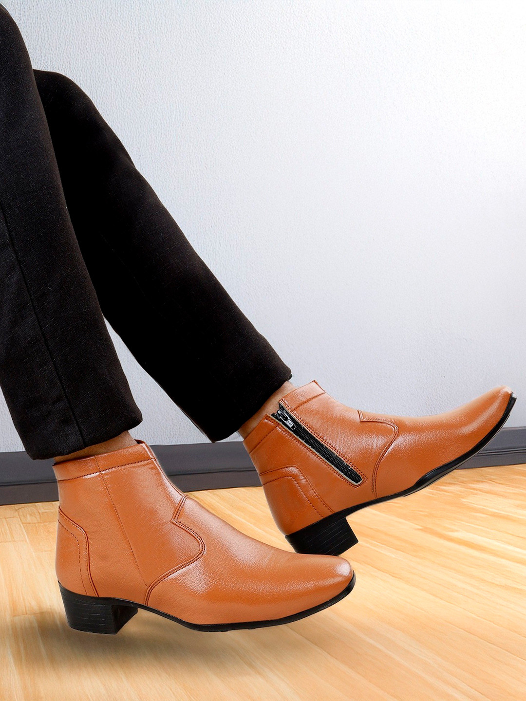 Bxxy Men 2 Inch Heel Height Increasing Formal Slip-on Zipper Boots