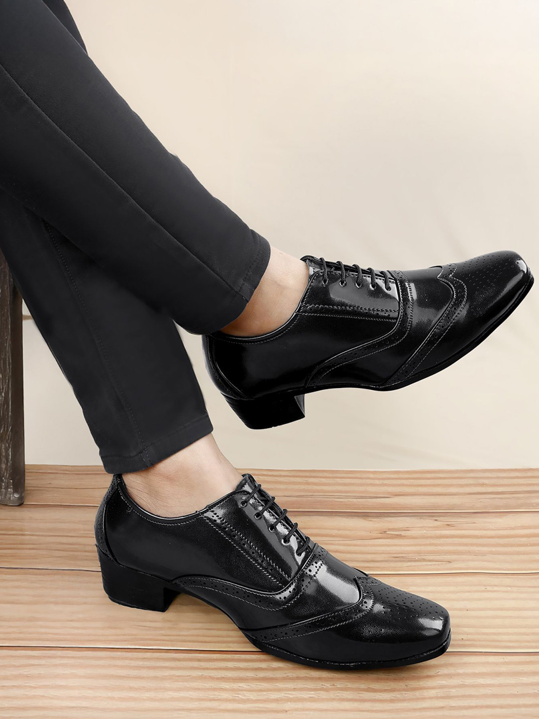 Bxxy Men 2 Inch Heel Height Increasing Formal Full Brogue Oxford Lace-up Shoe