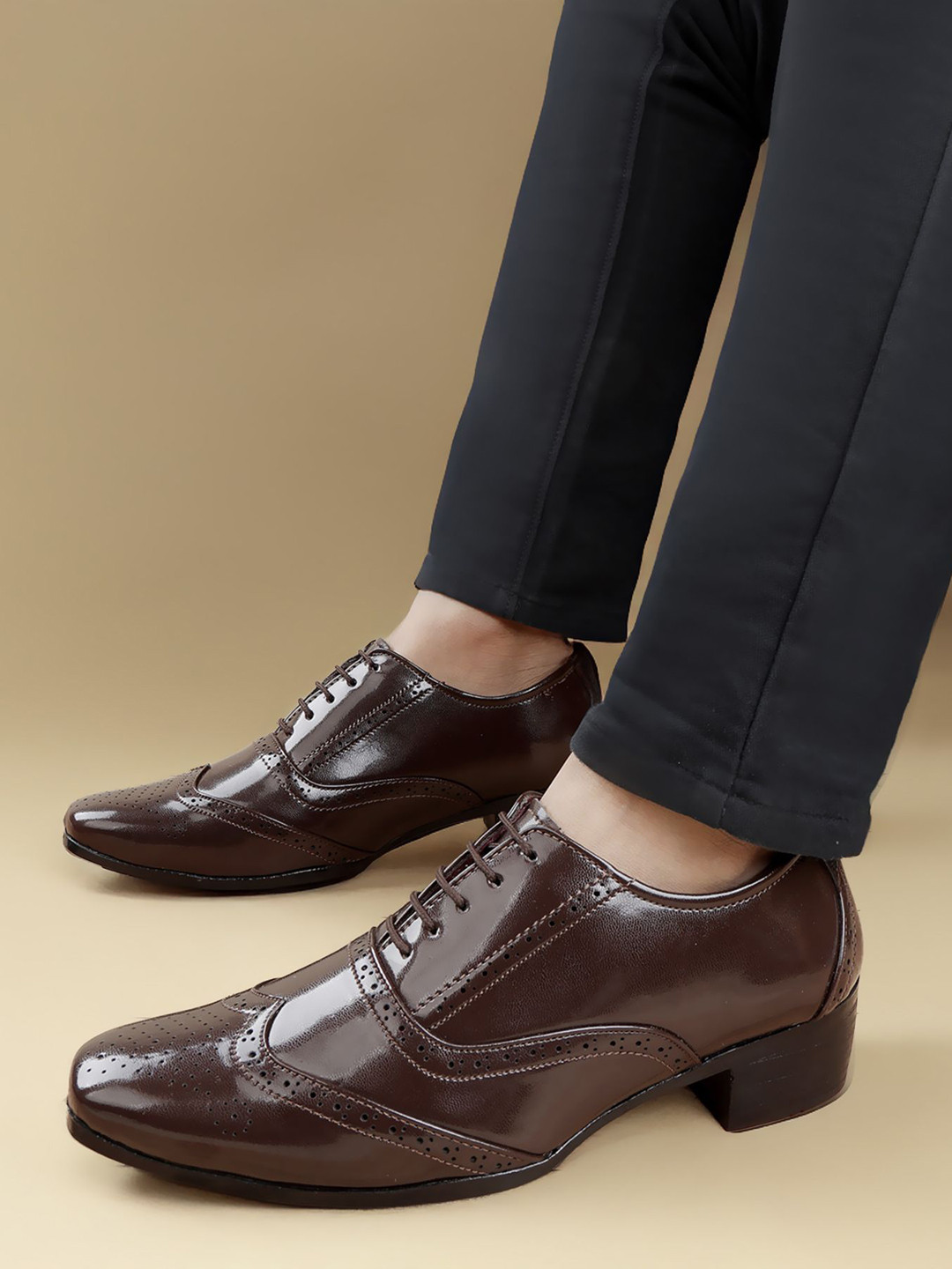 Bxxy Men 2 Inch Heel Height Increasing Formal Full Brogue Oxford Lace-up Shoe