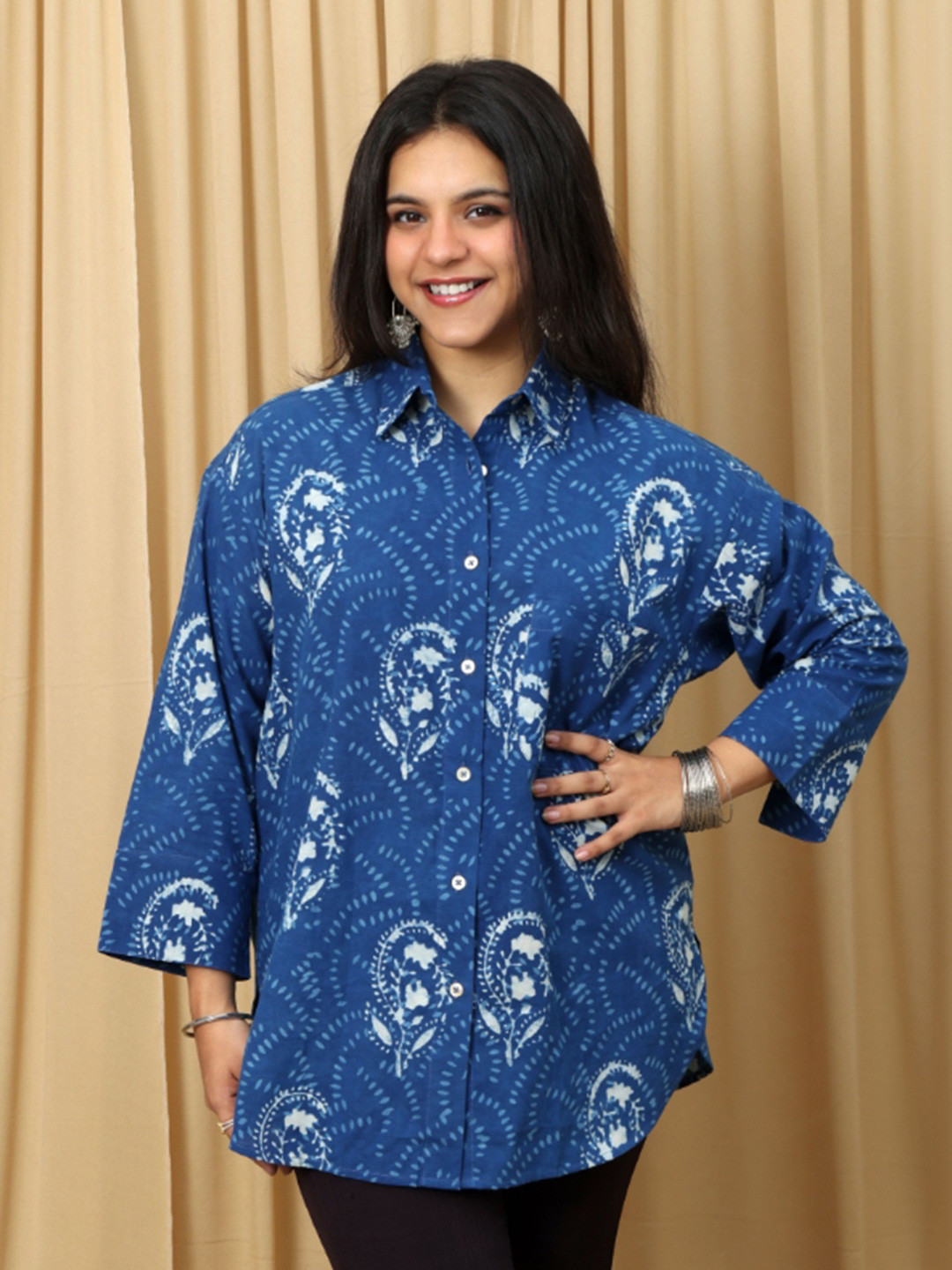 Amaya Women Floral Printed Kimono Sleeve Cotton Shirt Style Top