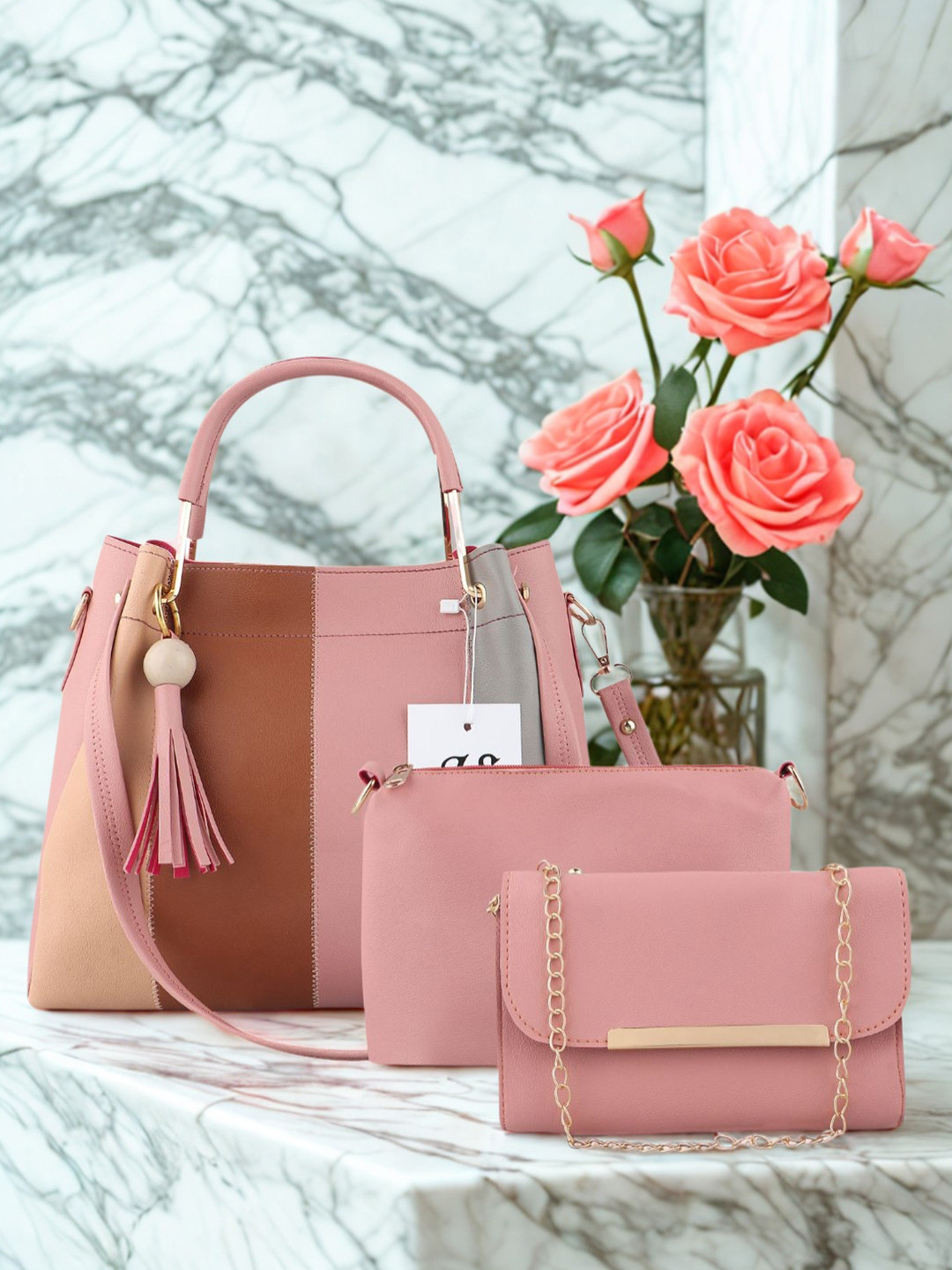 LIKE STYLE Pack of 3 Colourblocked PU Structured Shoulder Bag