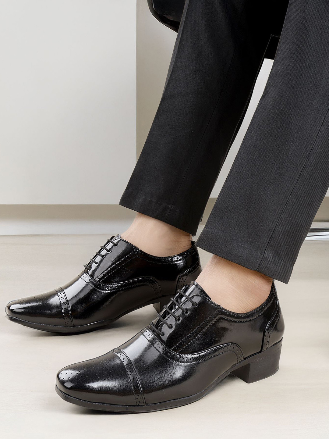 Bxxy Men 2 Inch Heel Height Increasing Formal Semi Brogue Oxford Lace-up Shoe