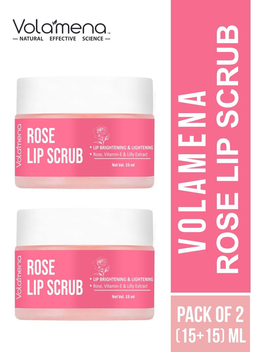 Volamena Set Of 2 Rose & Vitamin E Lip Scrub For Plumping Lips - 15 ml Each