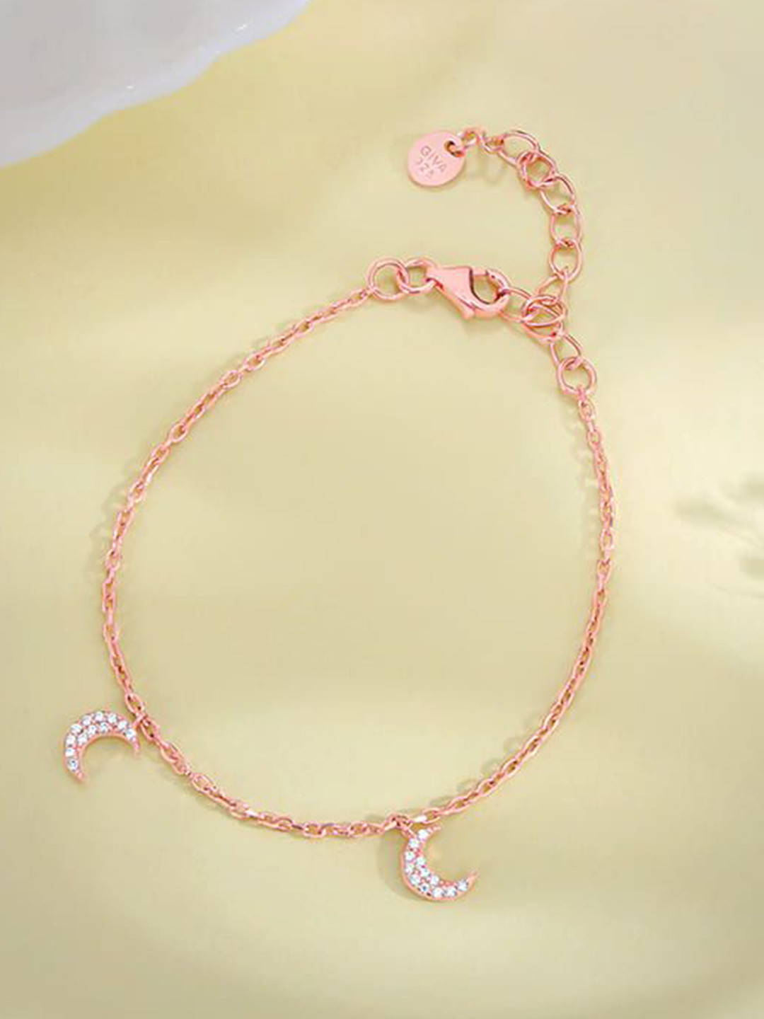 GIVA Kids Set Of 2 925 Sterling Silver Rose Gold-Plated Crescent Anklets