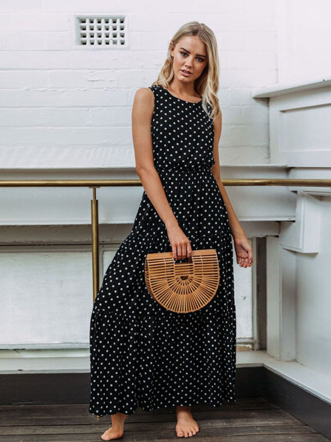 Oh Rare Polka Dot Printed Maxi Fit and Flare Dress