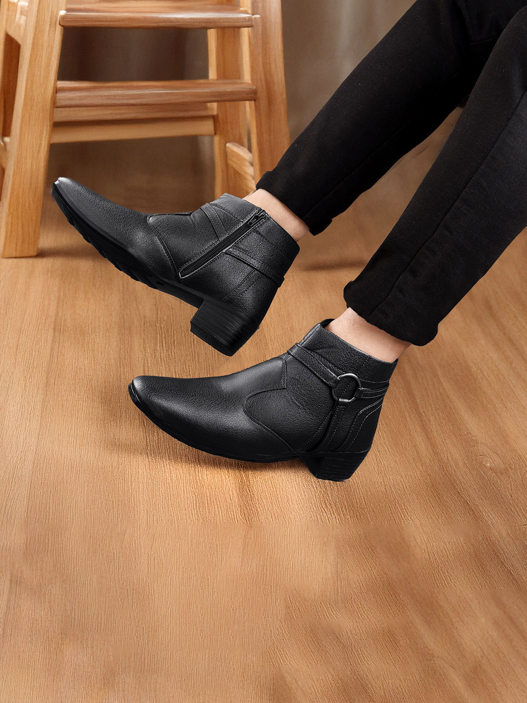 Bxxy Men 2 Inch Heel Height Increasing Formal Slip-on Zipper Ring Boots