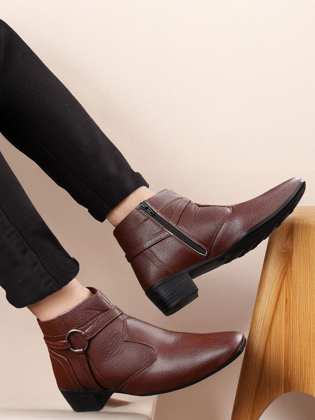 Bxxy Men 2 Inch Heel Height Increasing Formal Slip-on Zipper Ring Boots