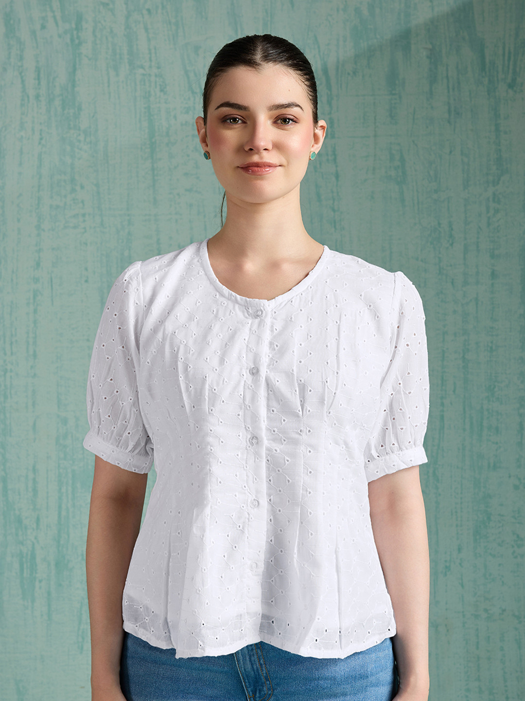 4WRD by Dressberry Puff Sleeve Cotton Shirt Style Top