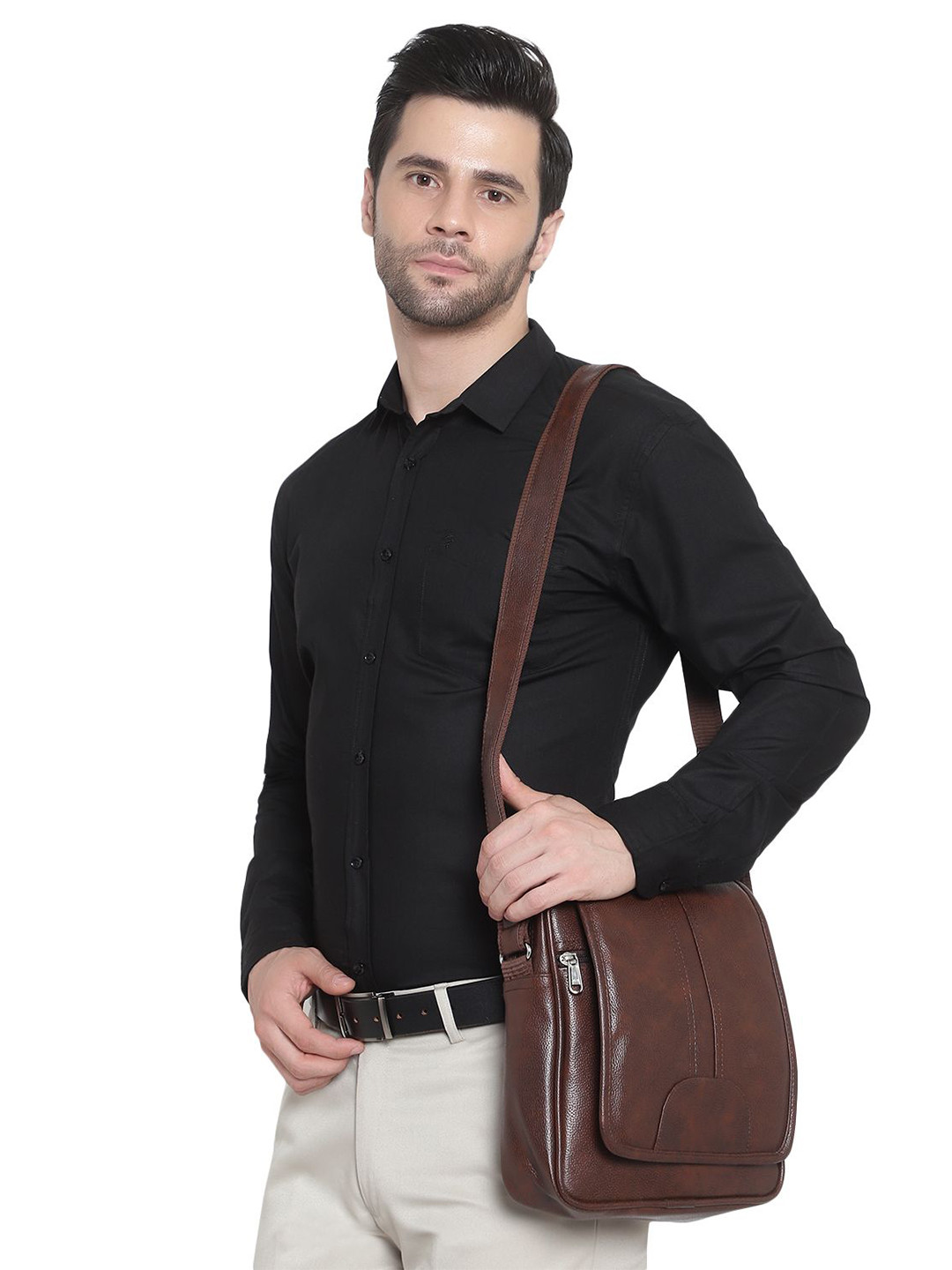 ICHIEF Men Textured Crossbody Sling Bag
