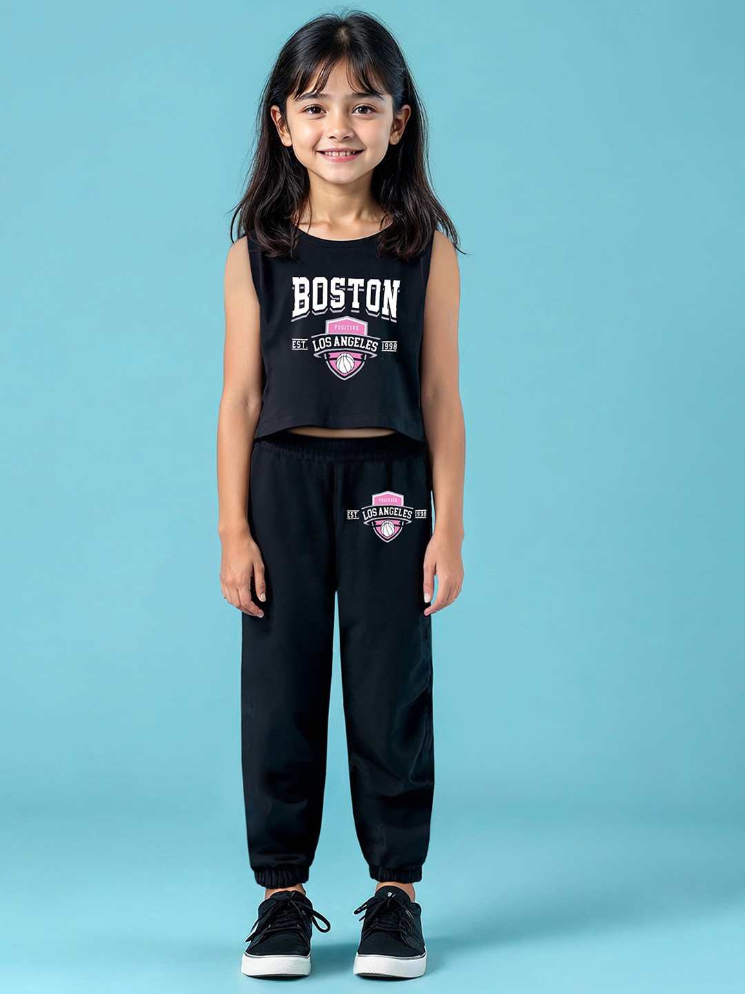 HERE&NOW Girls Printed Round Neck Top With Joggers