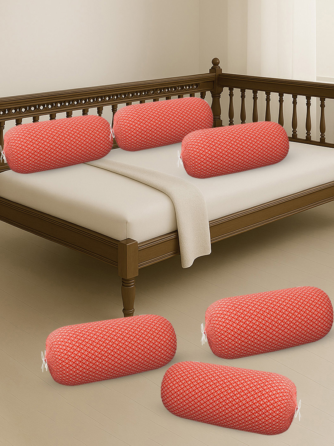 Kuber Industries Set Of 6 Red & White Printed Microfibre Bolster Covers