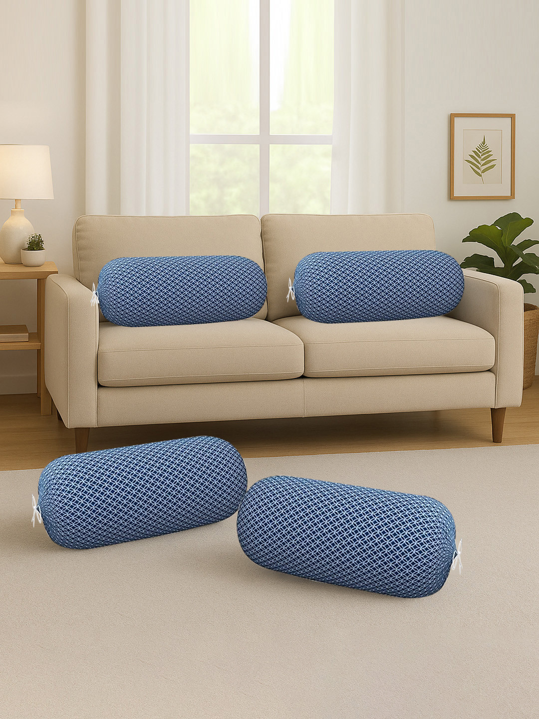 Kuber Industries Set Of 4 Blue & White Circle Printed Microfibre Bolster Covers