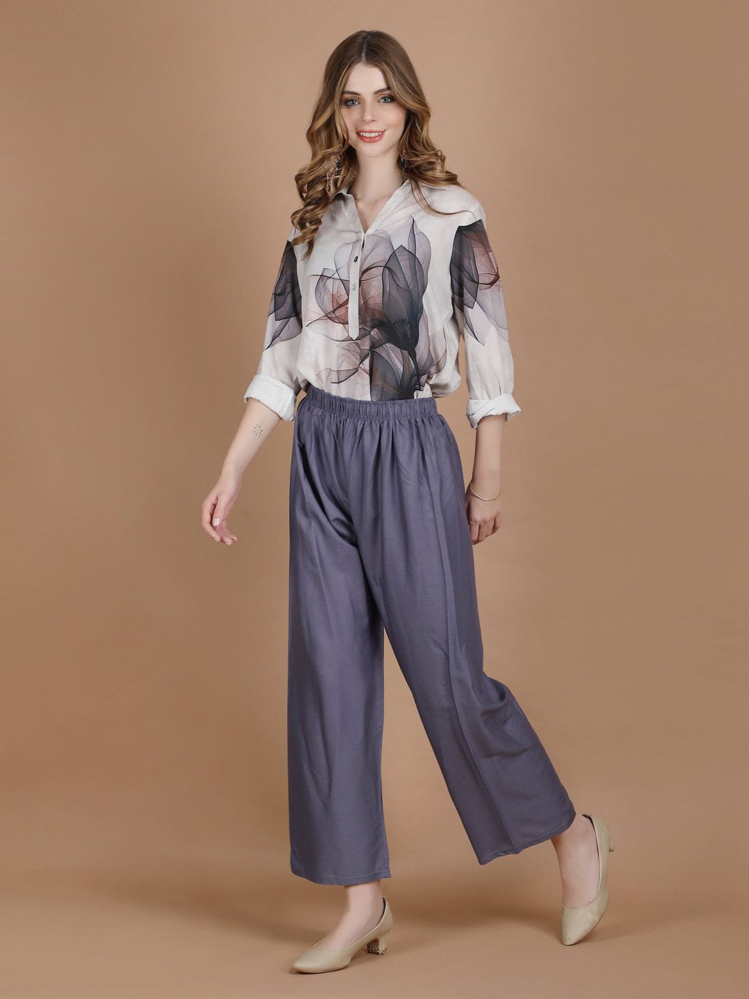 MICHAEL KOVLIN Women Plus Size Wide Leg Rayon Ethnic Palazzo with Drawstring