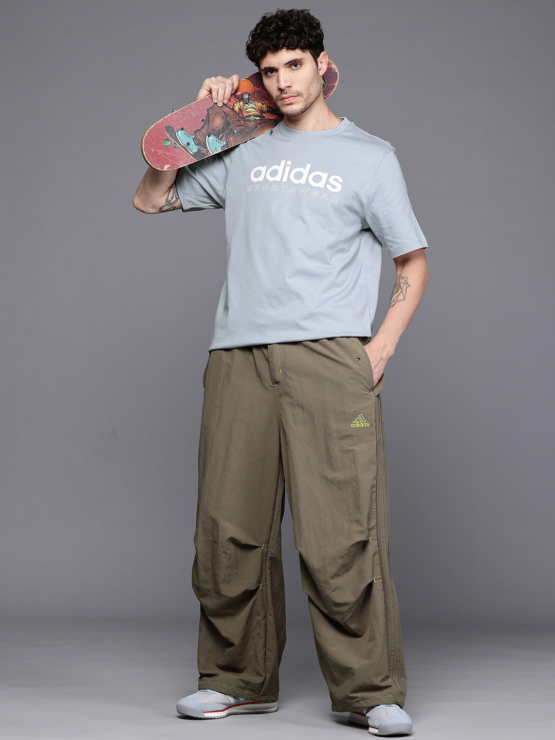 ADIDAS Men Brand Logo Printed Drop-Shoulder Sleeves Pure Cotton T-shirt