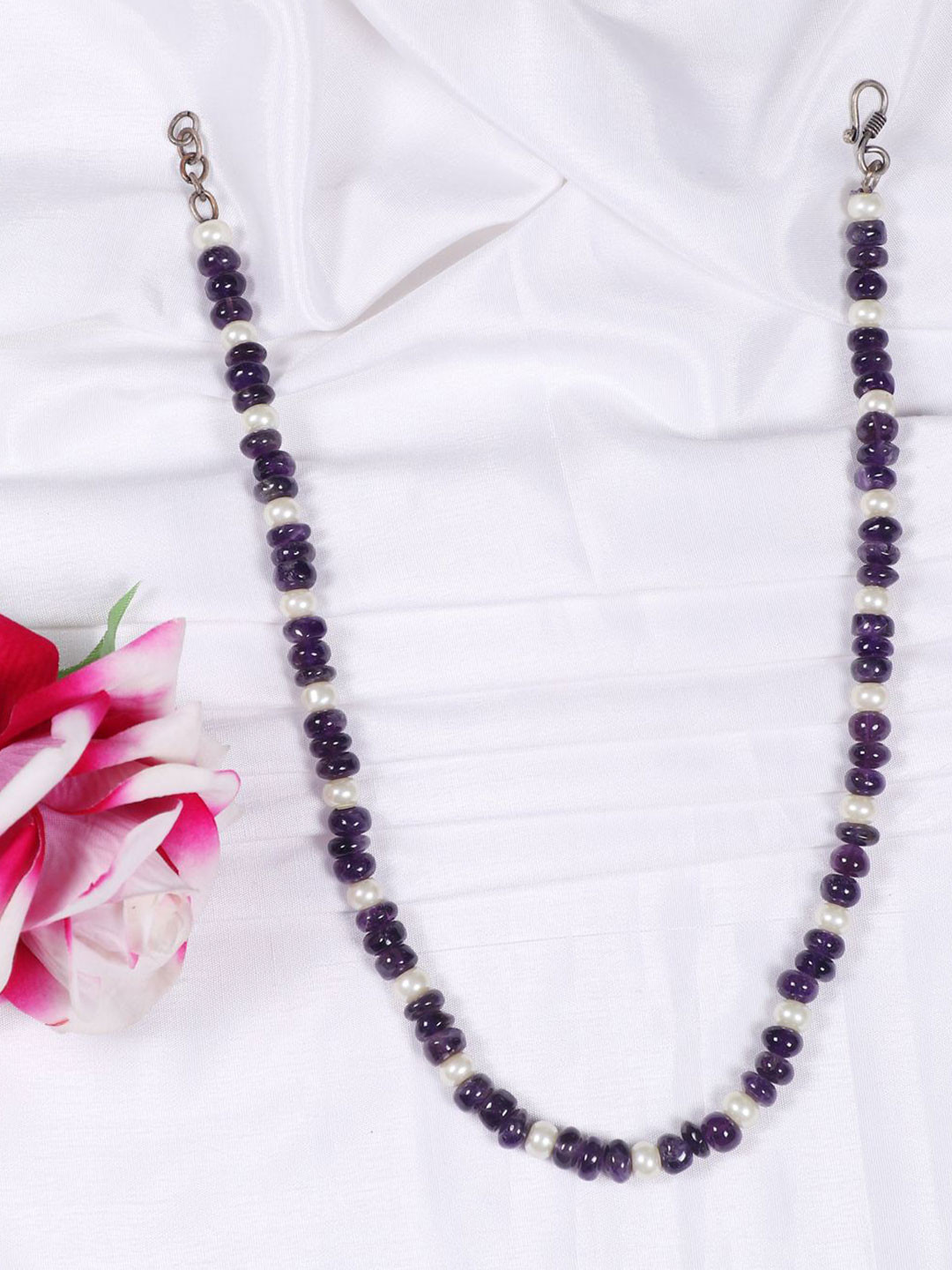 Raj Gems Amethyst & Pearls Gemstone Beaded Layered Necklace